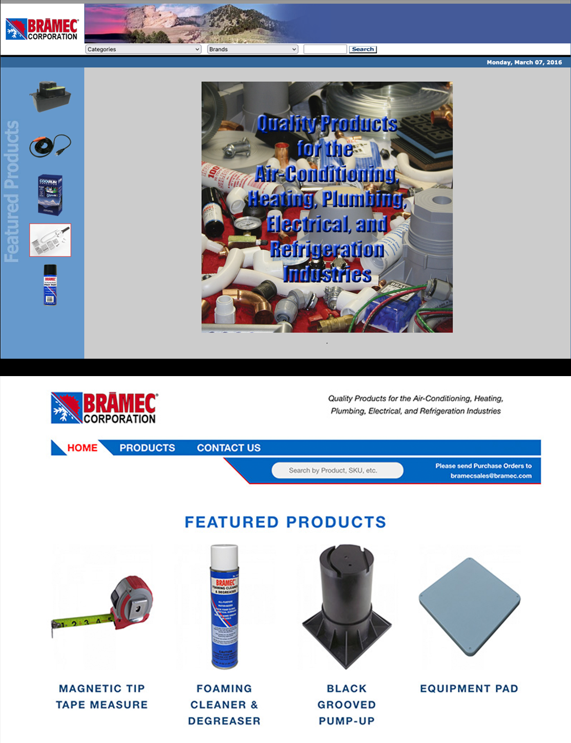 Bramec website: Before (top) and After (bottom)