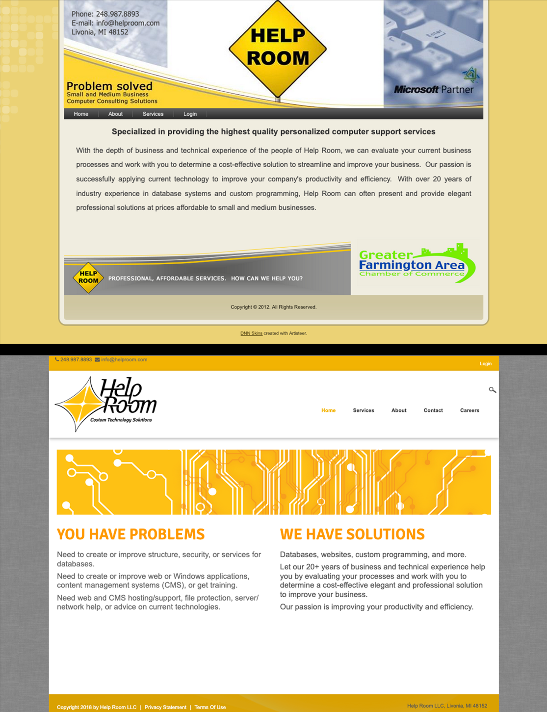 Help Room website: Before (top) and After (bottom)