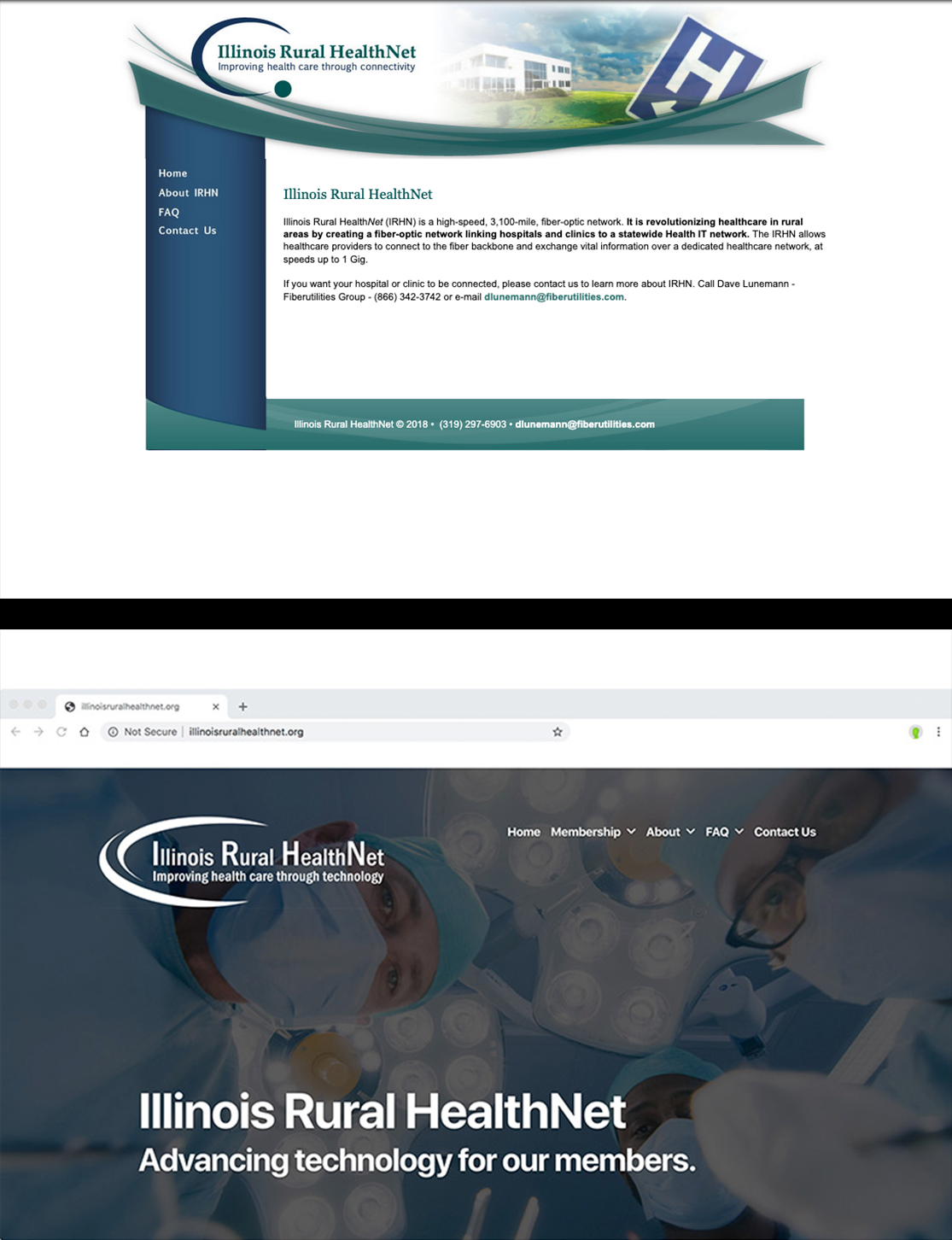 Illinois Rural Healthnet website: Before (top) and After (bottom)