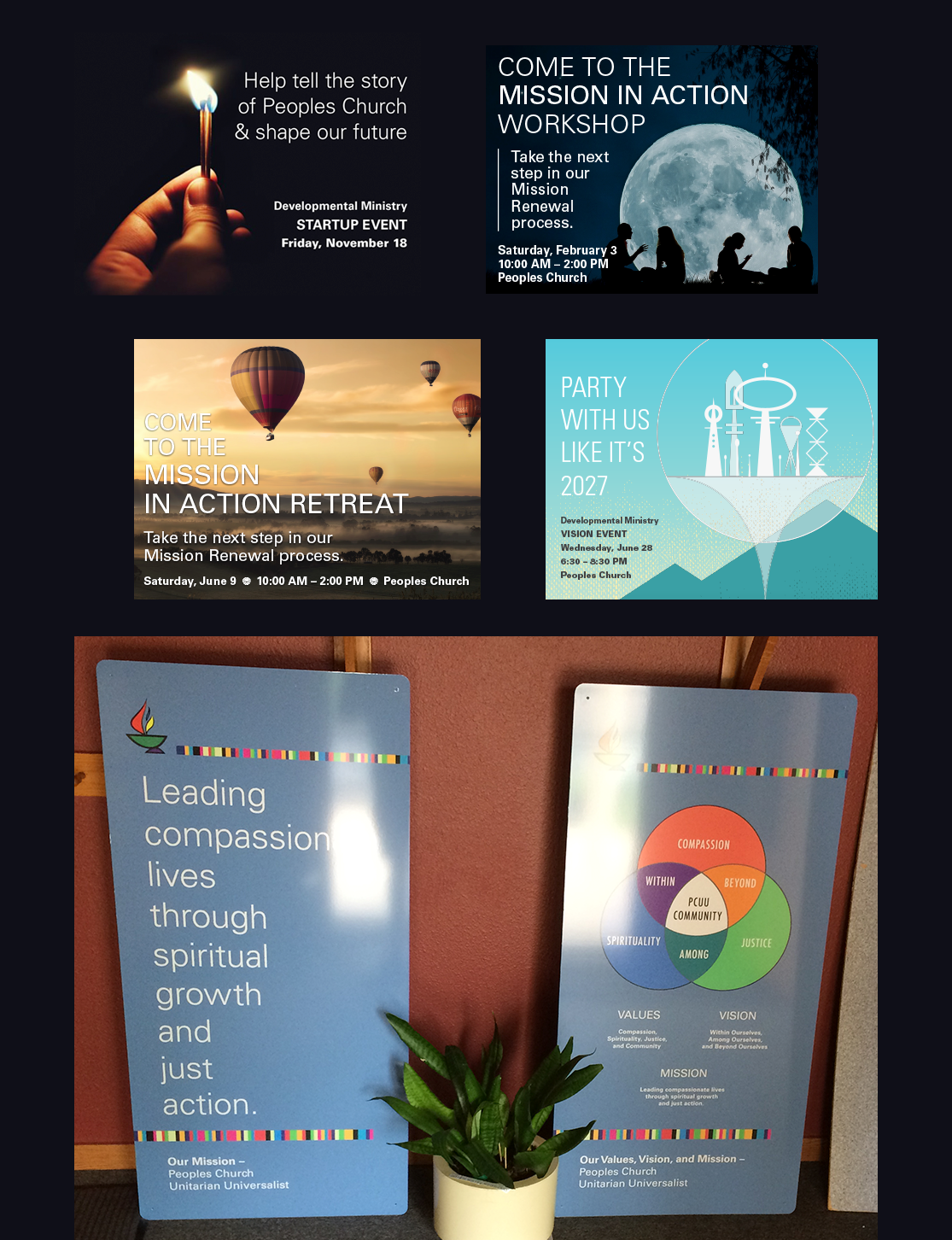 Marketing postcards and posters for Developmental Ministry work at PCUU Cedar Rapids, IA