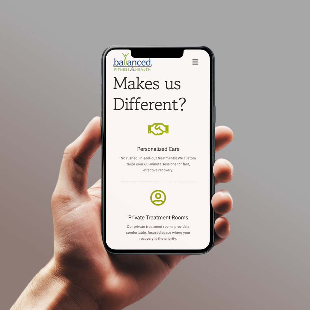 Mobile responsive view of the Balanced Fitness and Health website