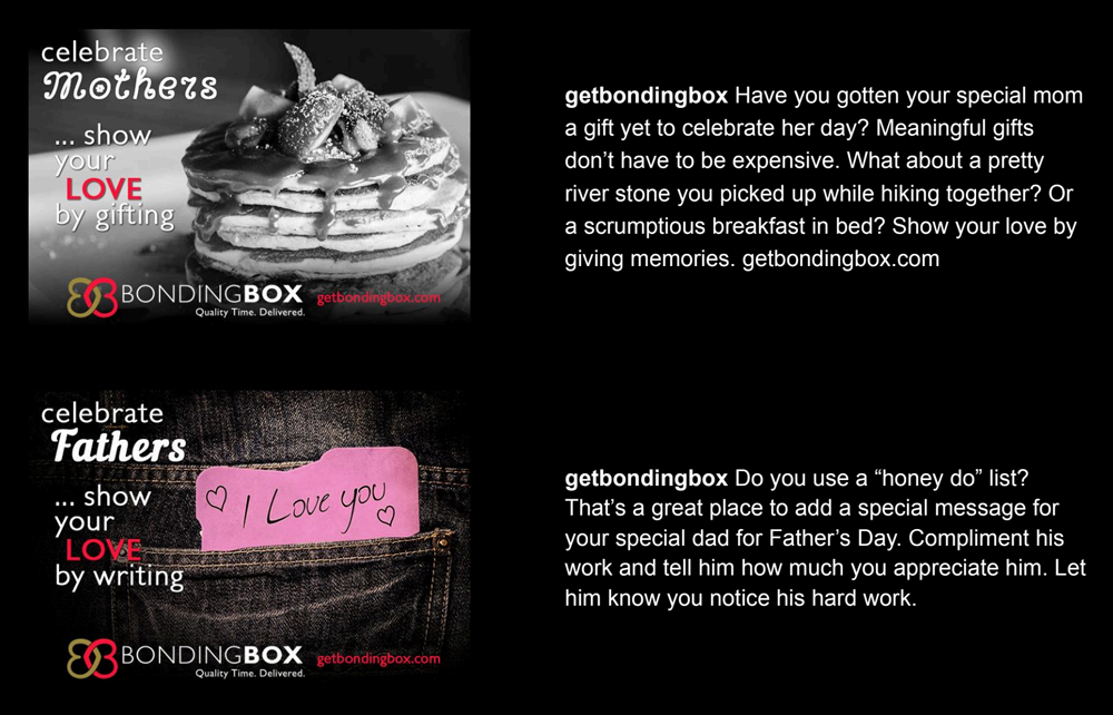 Samples from BondingBox posts for campaigns